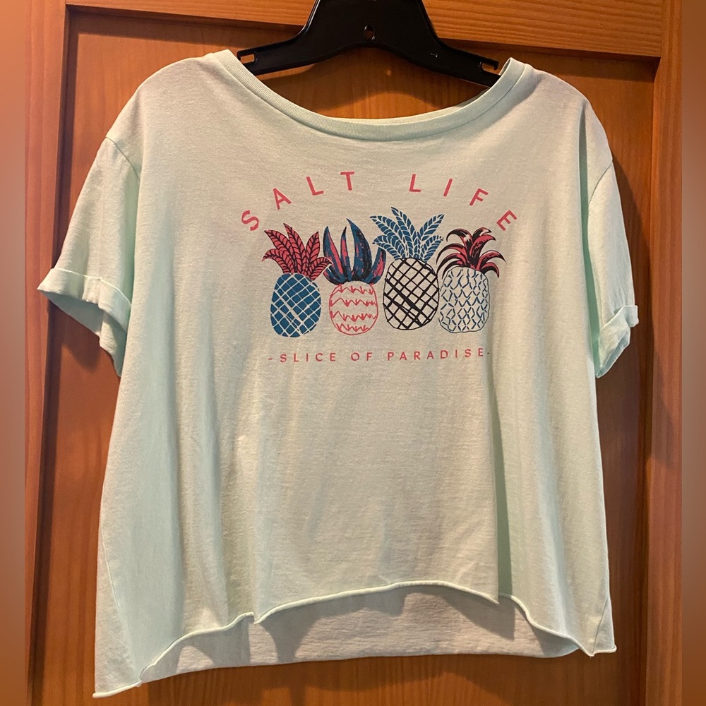 Salt Life Women’s Sea-foam Short Sleeve Crop Top Slice Of Paradise Size L NWT